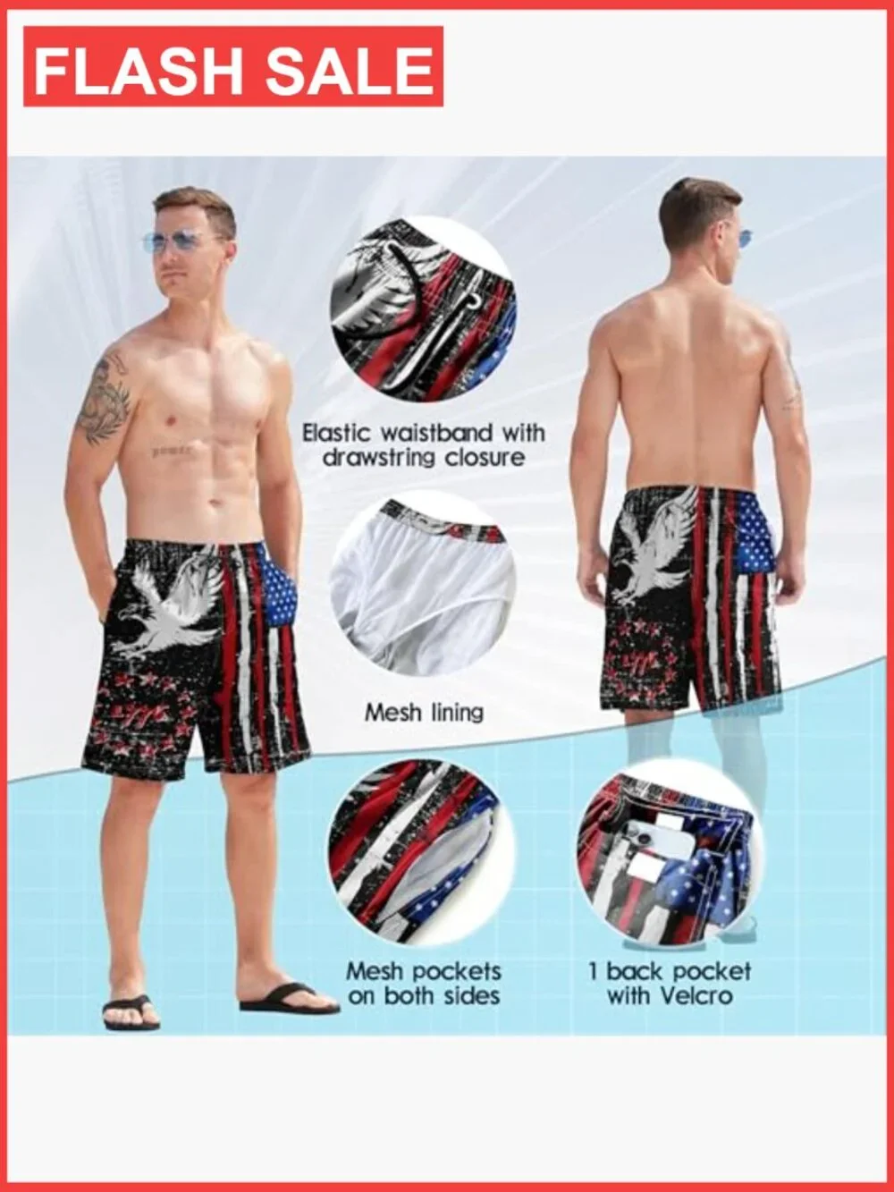 Mens Quick Dry Board Shorts with Mesh Lining UPF 50+